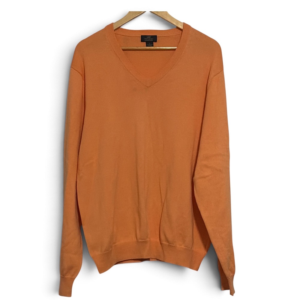 Brooks Brothers 346 Mens Large Orange Supima Cotton V-Neck Sweater Knit Pullover
